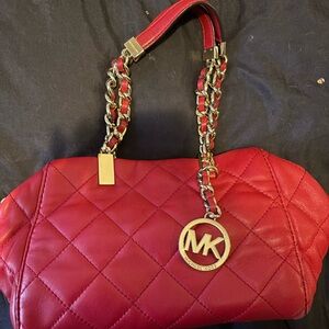 Michael Kors Cherry Quilted Shoulder Bag with Gold Accents